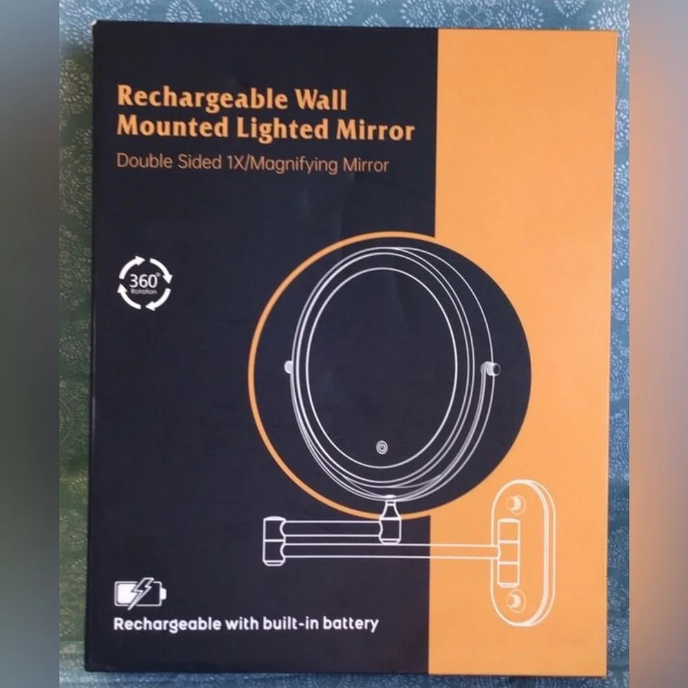 NEW Rechargeable Wall Mounted Lighted Makeup Mirror Chrome, 8 Inch
